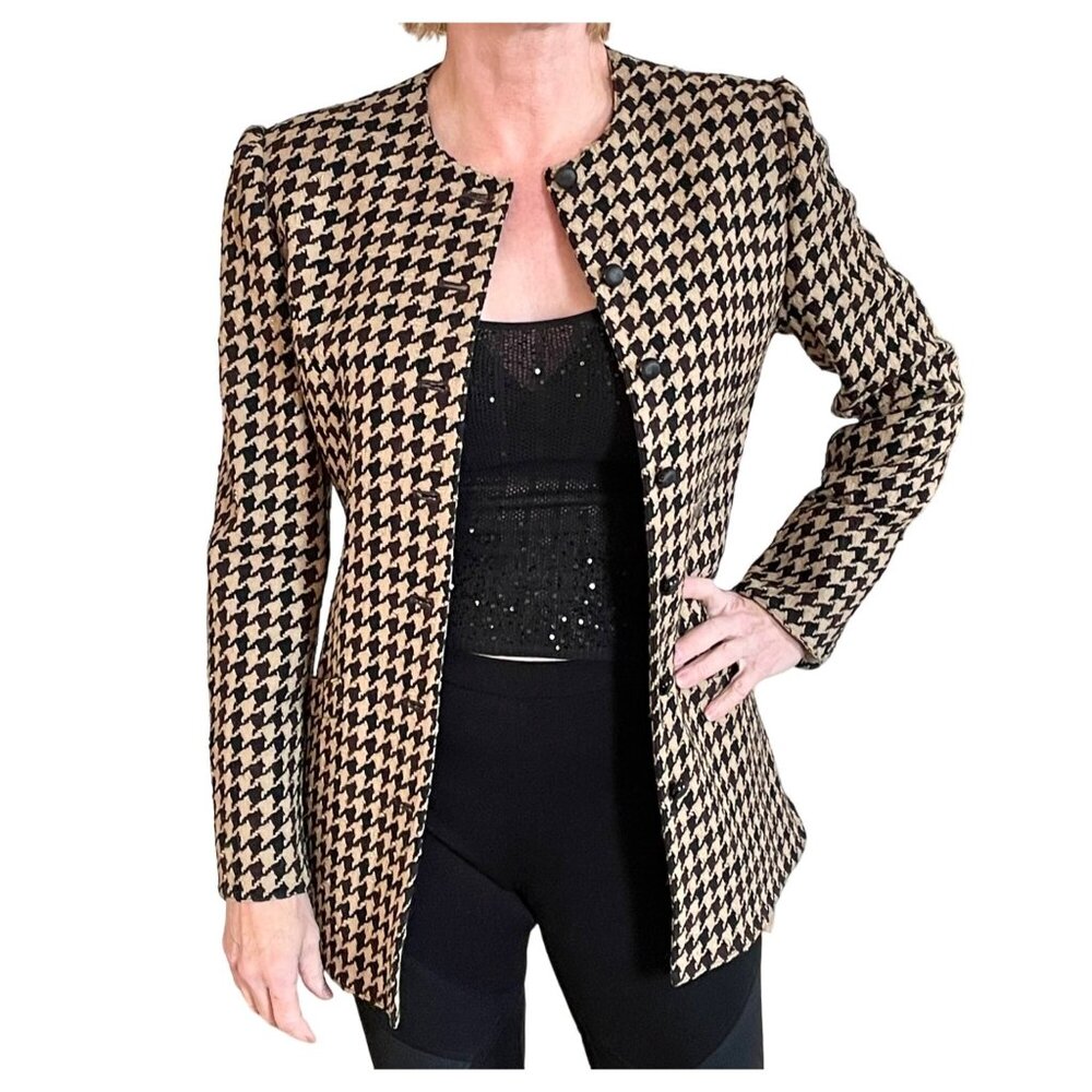 Carlisle Vintage Houndstooth Wool Blend Blazer Womens Sz 6 Jacket Professional - Picture 1 of 12